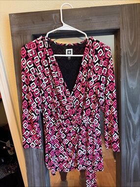 Women’s Ann Klein Pink Geo-Print Wrap Jacket